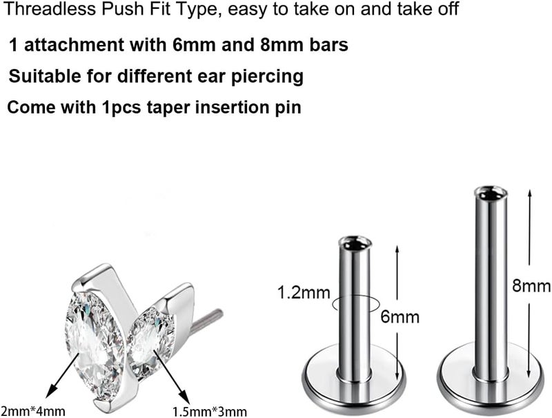 TOMIDES G23 Titanium Flat Back Earrings Studs 16g F136 Implant Grade Titanium Labrets Press Fit Threadless Push In Dainty Cartilage Helix Conch Lobe Lip Tragus Piercing Jewelry - Image 2